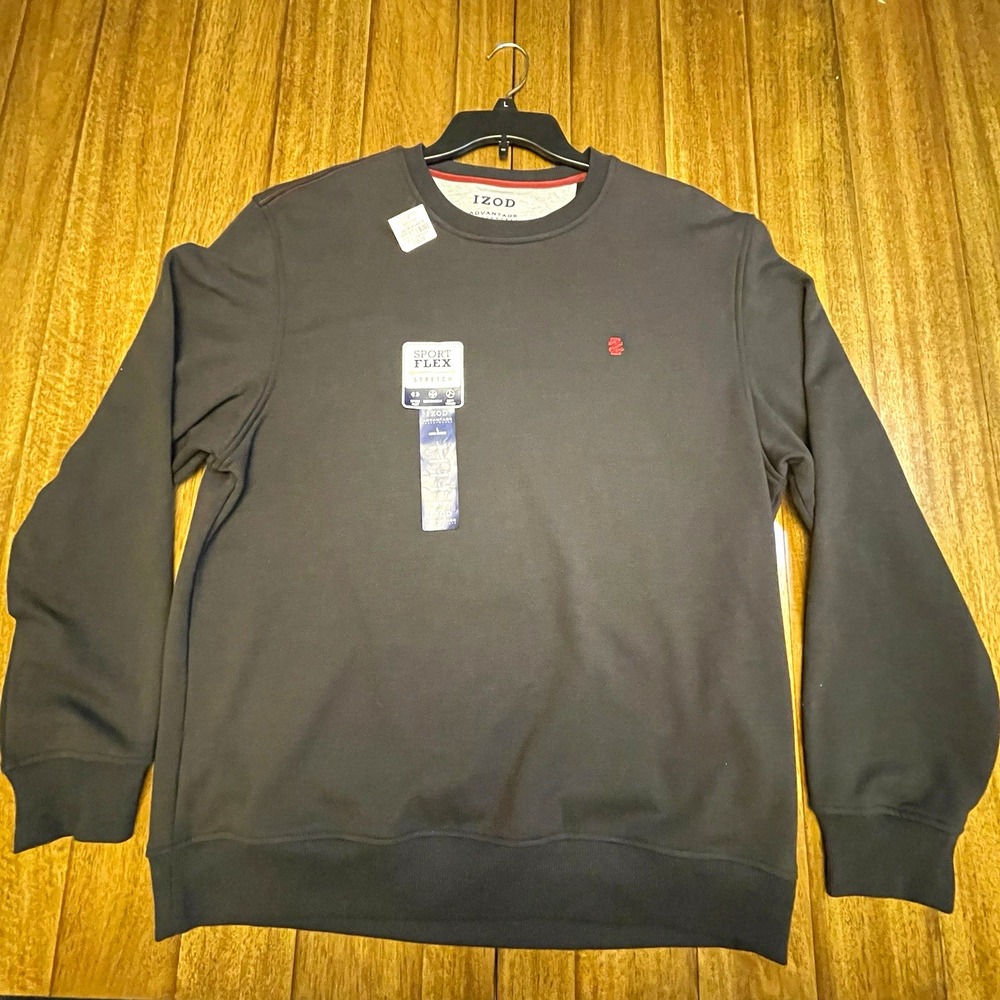 IZOD Advantage Performance Mens L Black Fleece Stretch Crewneck Sweatshirt A195